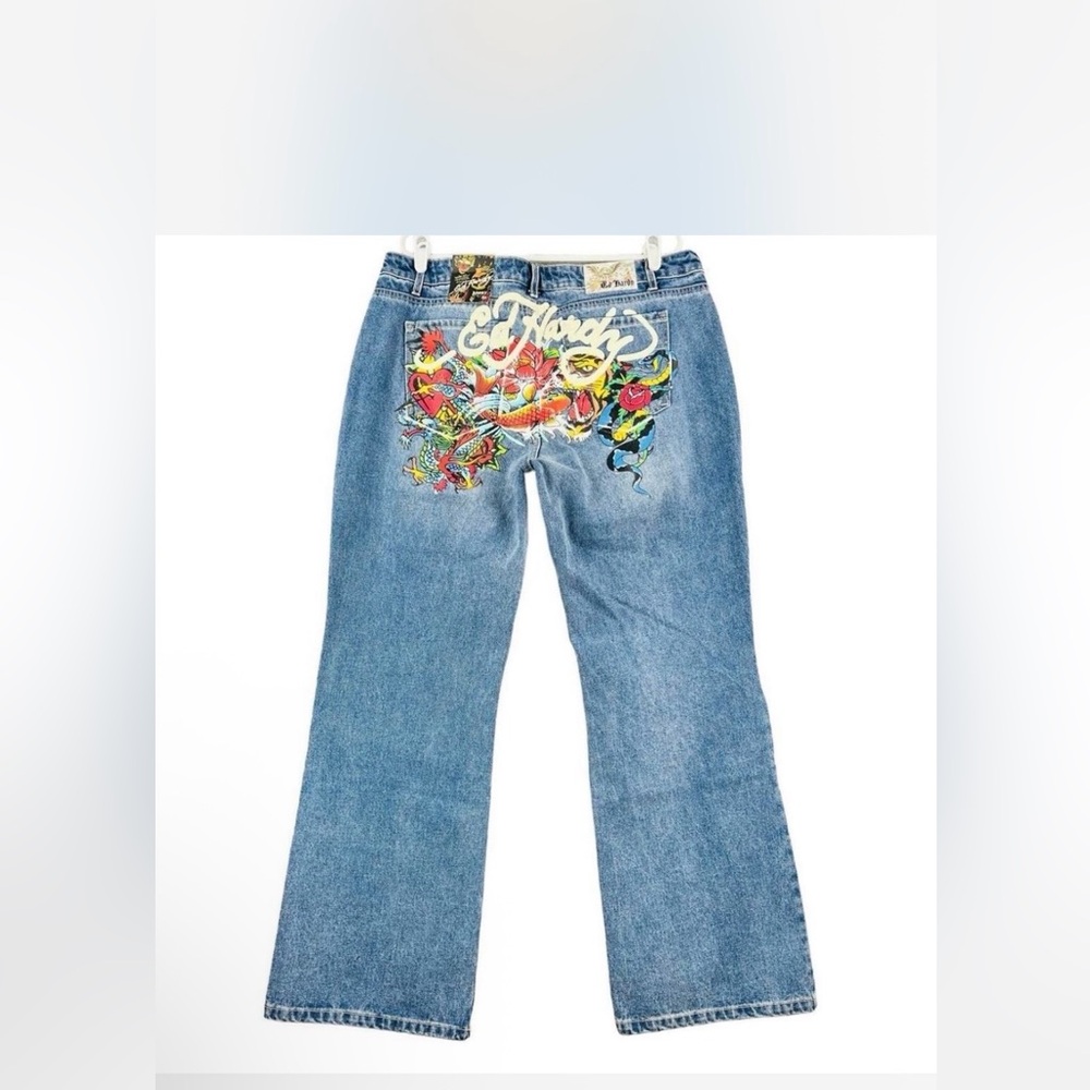 Ed Hardy Colorful Embroidered Women's Flare Jeans